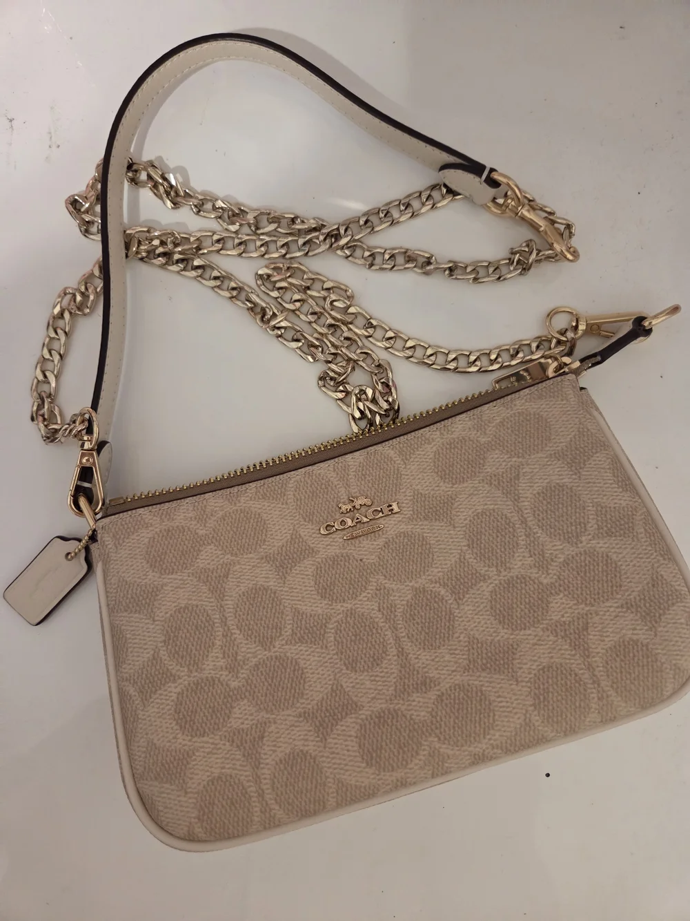 Coach Nolita 19 Beige Signature Chain Shoulder Bag With Chain Extender - Picture 3 of 6